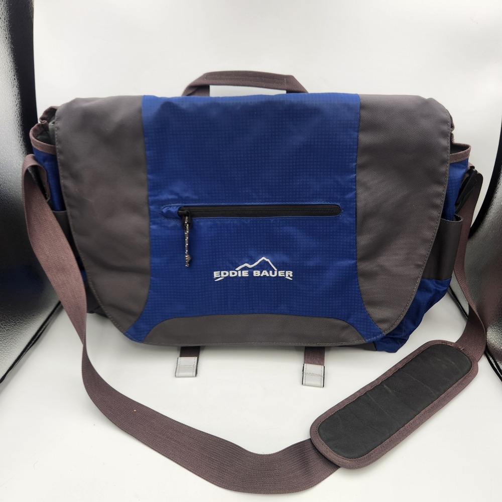 Eddie Bauer Messenger Bag Blue Gray Nylon‎ Adjustable Strap Laptop Bag